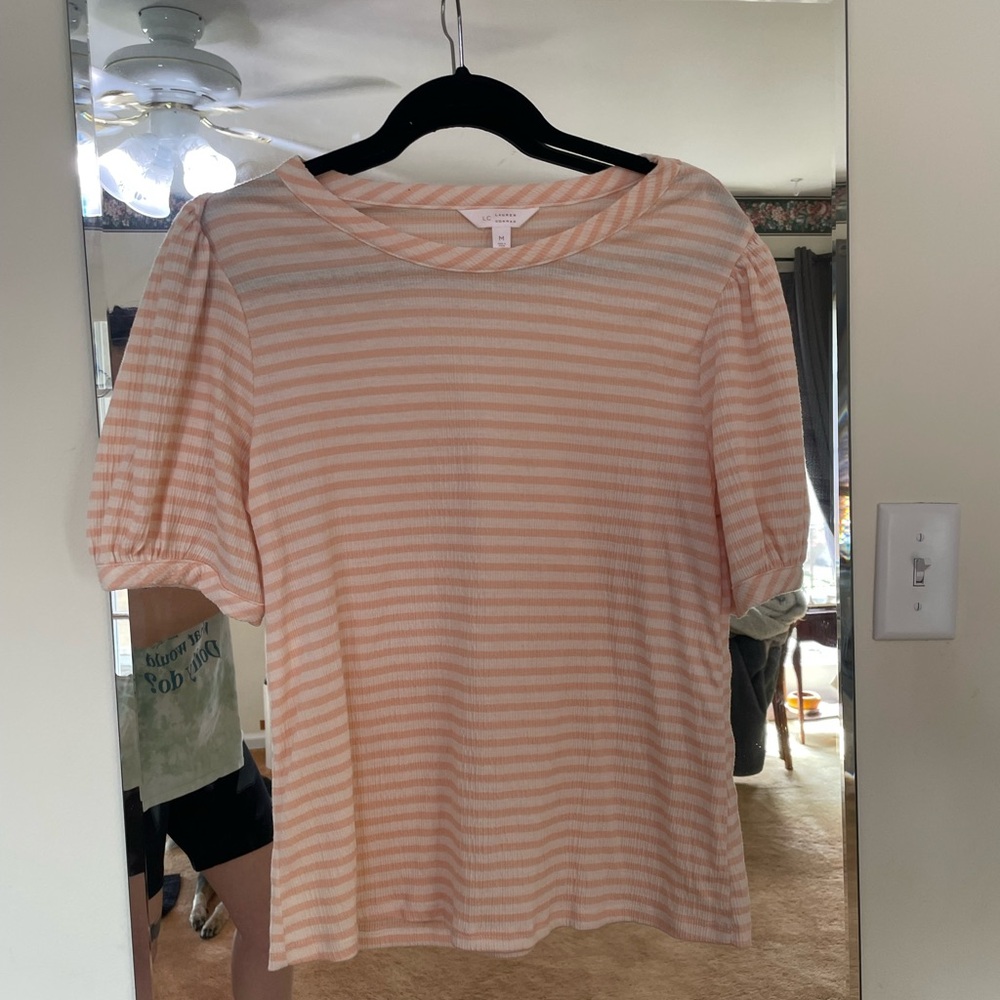 Soft Striped Puff-Sleeve Top - Peach/White